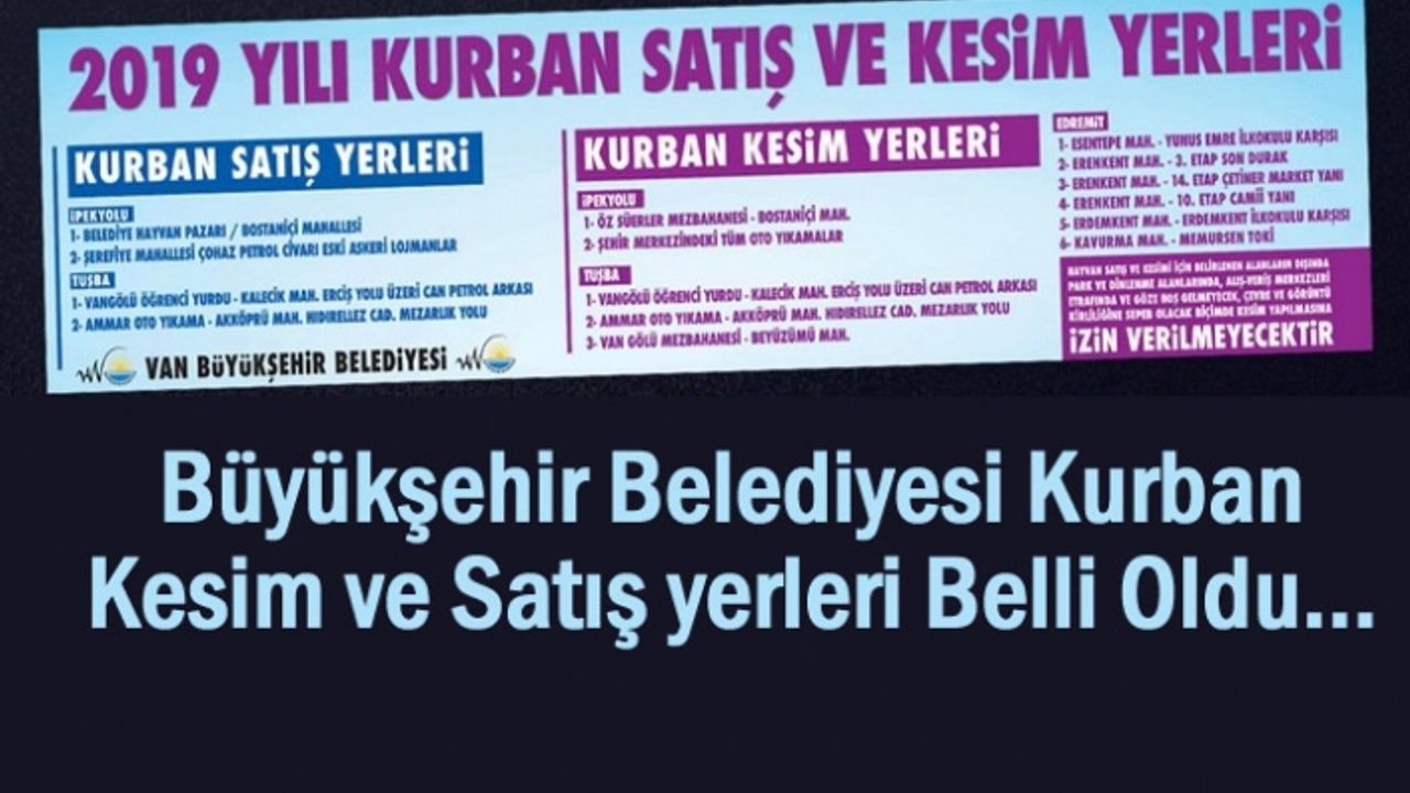 Büyükşehir Belediyesi Kurban Kesim ve Satış yerlerini belirledi