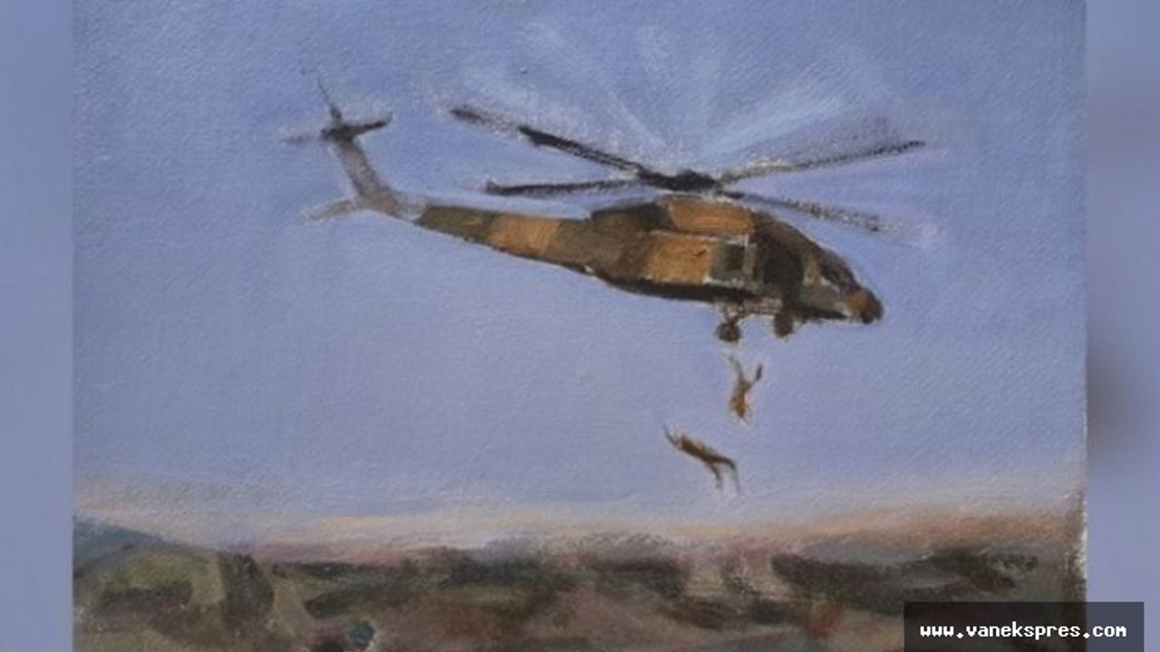 Ressam Timur Çelik Van'da helikopterden atılan 2 yurttaşı çizdi