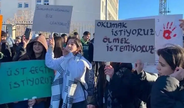 Vanlı öğrencilerden 'üst geçit' eylemi