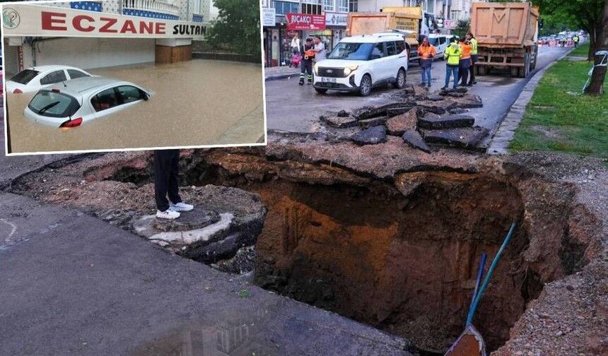 Ankara’da Sel Paniği: Yol Çöktü, Araçlar Mahsur Kaldı